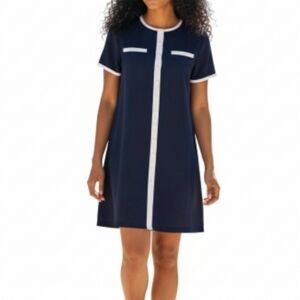 Jessica Howard Shift Dress Size 6 Black White Trim Short Sleeve Lightweight Zip